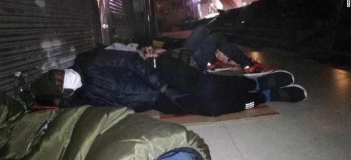Africans sleeping on the street in Guangzhou, after being unable to find shelter. CNN photo.