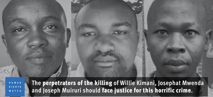 Bodies of human rights lawyer Willie Kimani, his client Josephat Mwenda, and their driver Joseph Muiruri were found dumped in a river after enforced disappearance. Photo credit: HRW